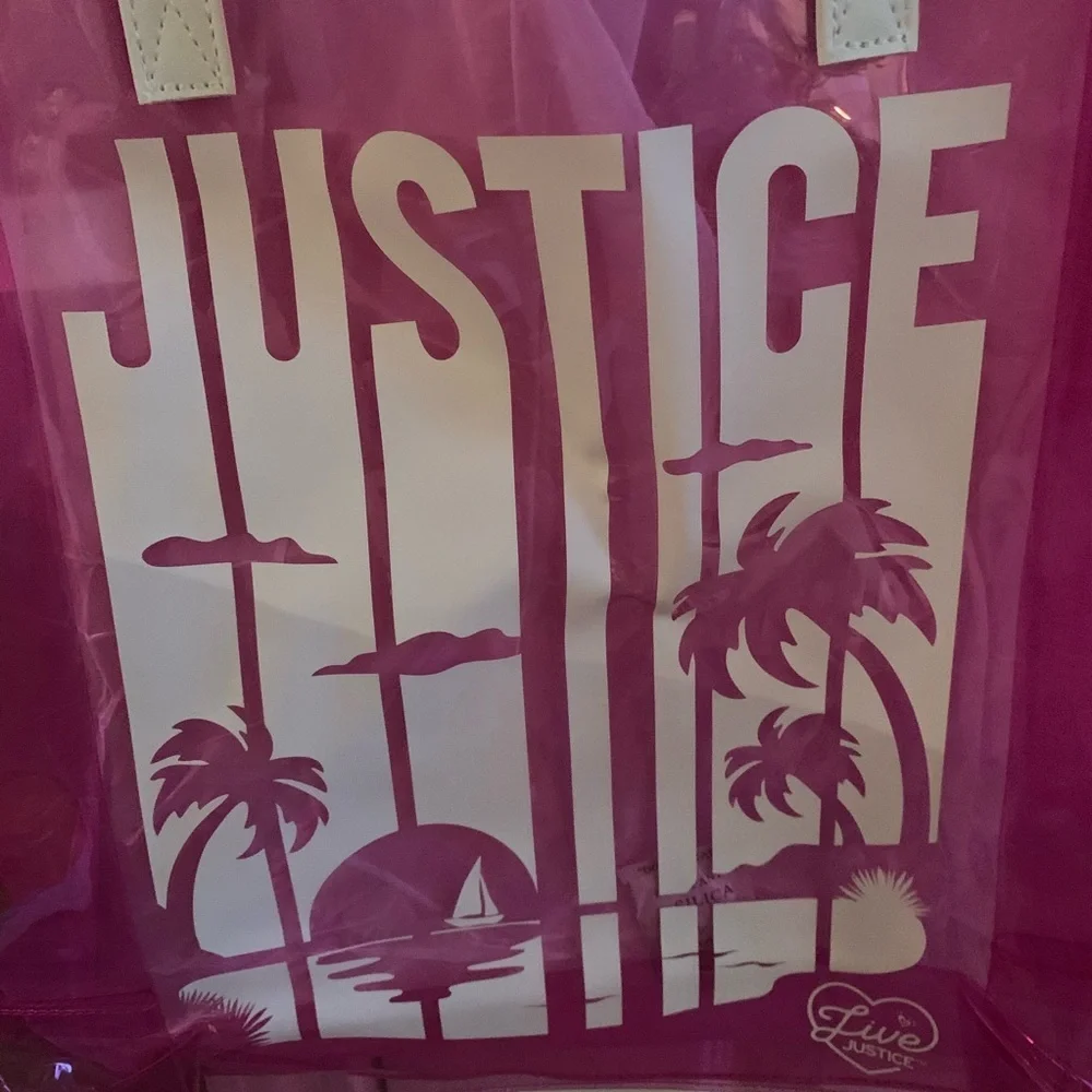 nwt justice girls logo sunset color changing tote pink white summer beach